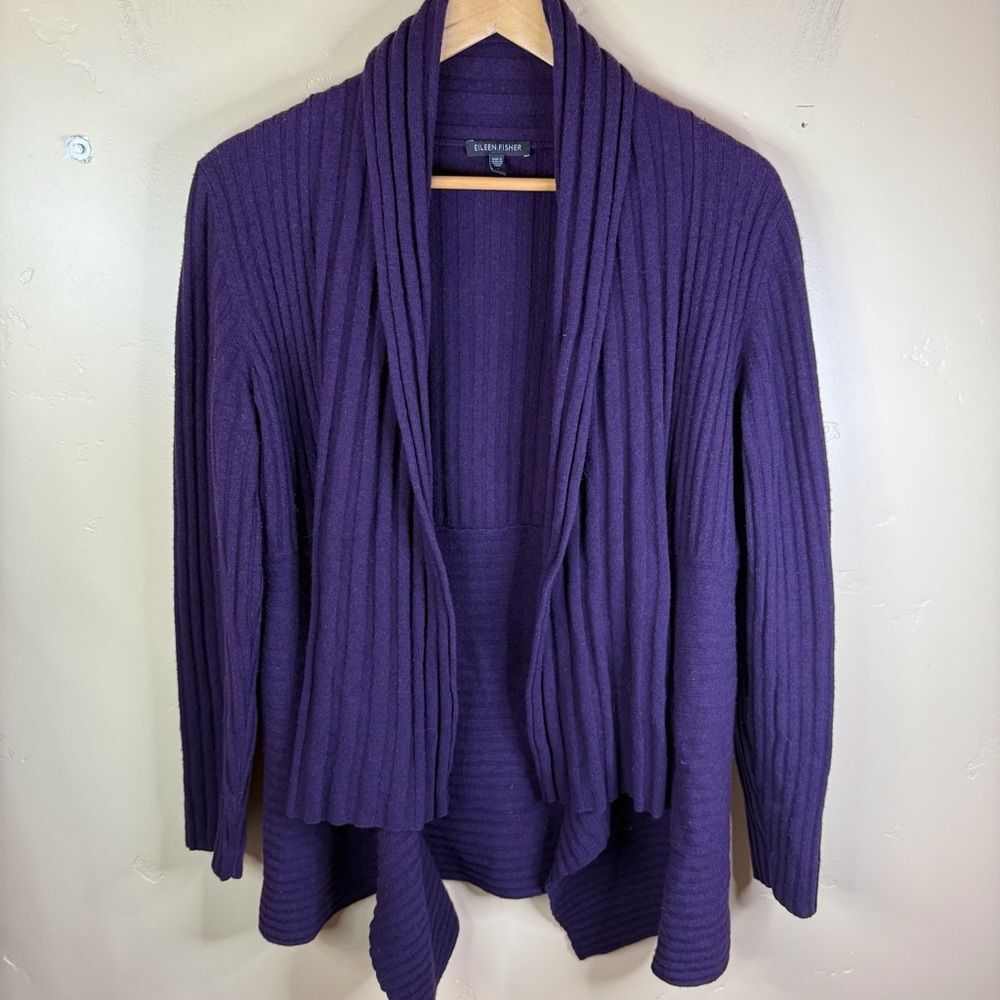 Eileen‎ Fisher Womens Merino Wool Waterfall Cardigan Sweater Size Small Purple